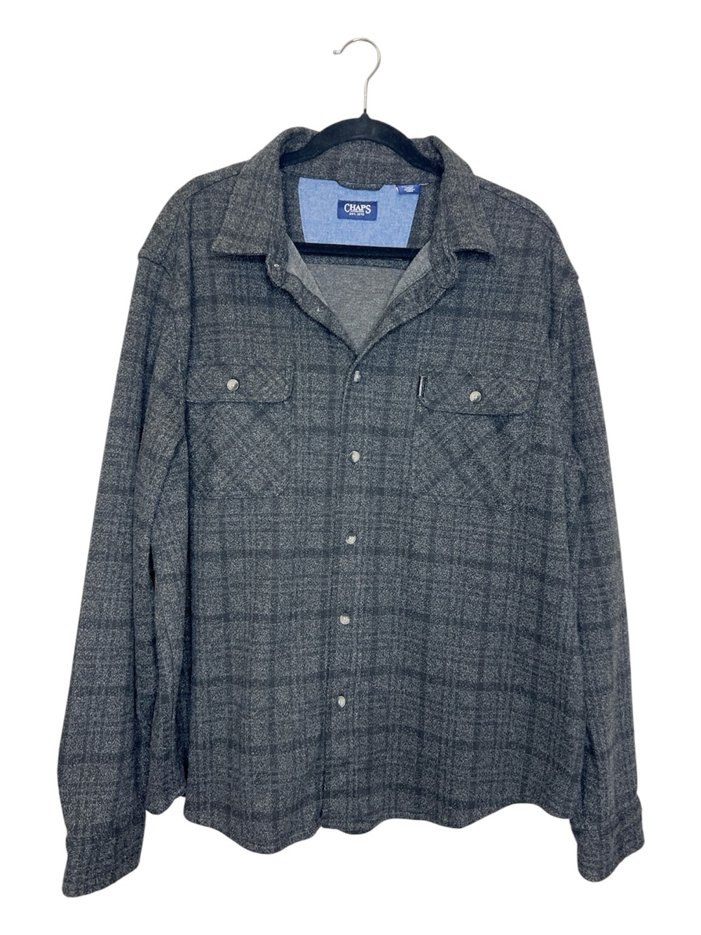 CHAPS Black and Gray Plaid Button Front Soft and Warm Shirt size XL